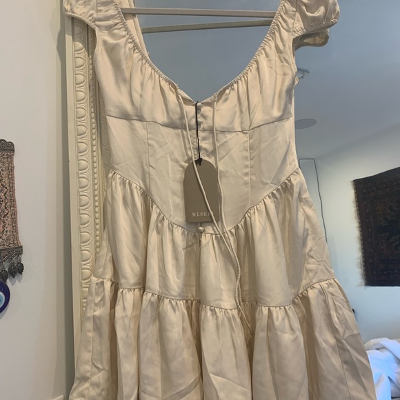 Meshki Havanna Mini Satin Dress in Sand size S. - Picture 4 of 6